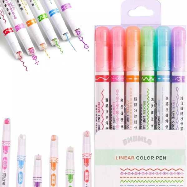 linear roler curve highliter pen set of 06 pieces ,highlighter pens for study drawing