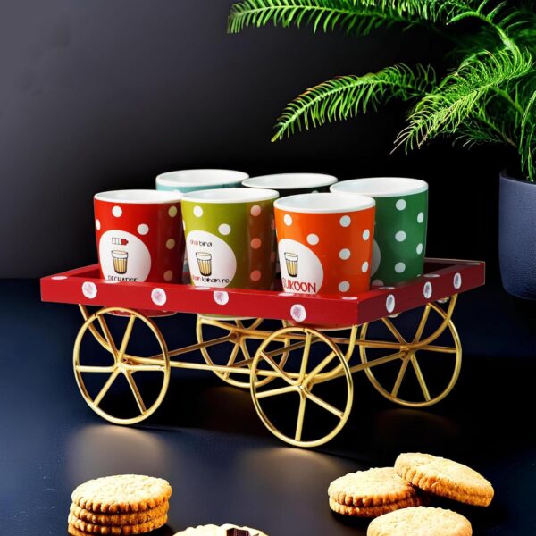 Tea/Chai Glasses Set with Wooden and Iron Cart